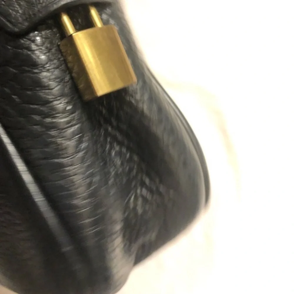 J Crew black leather signet crossbody bag lock key